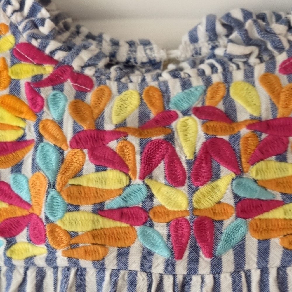 JODIFL Blue Striped Dress with Colorful Embroidery - Picture 3 of 5